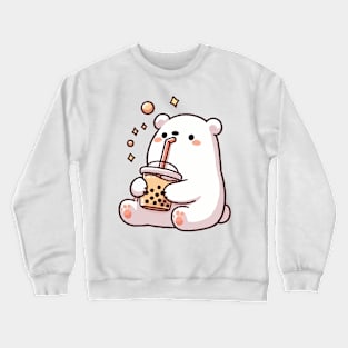 cute polar bear drink chocolate boba Crewneck Sweatshirt